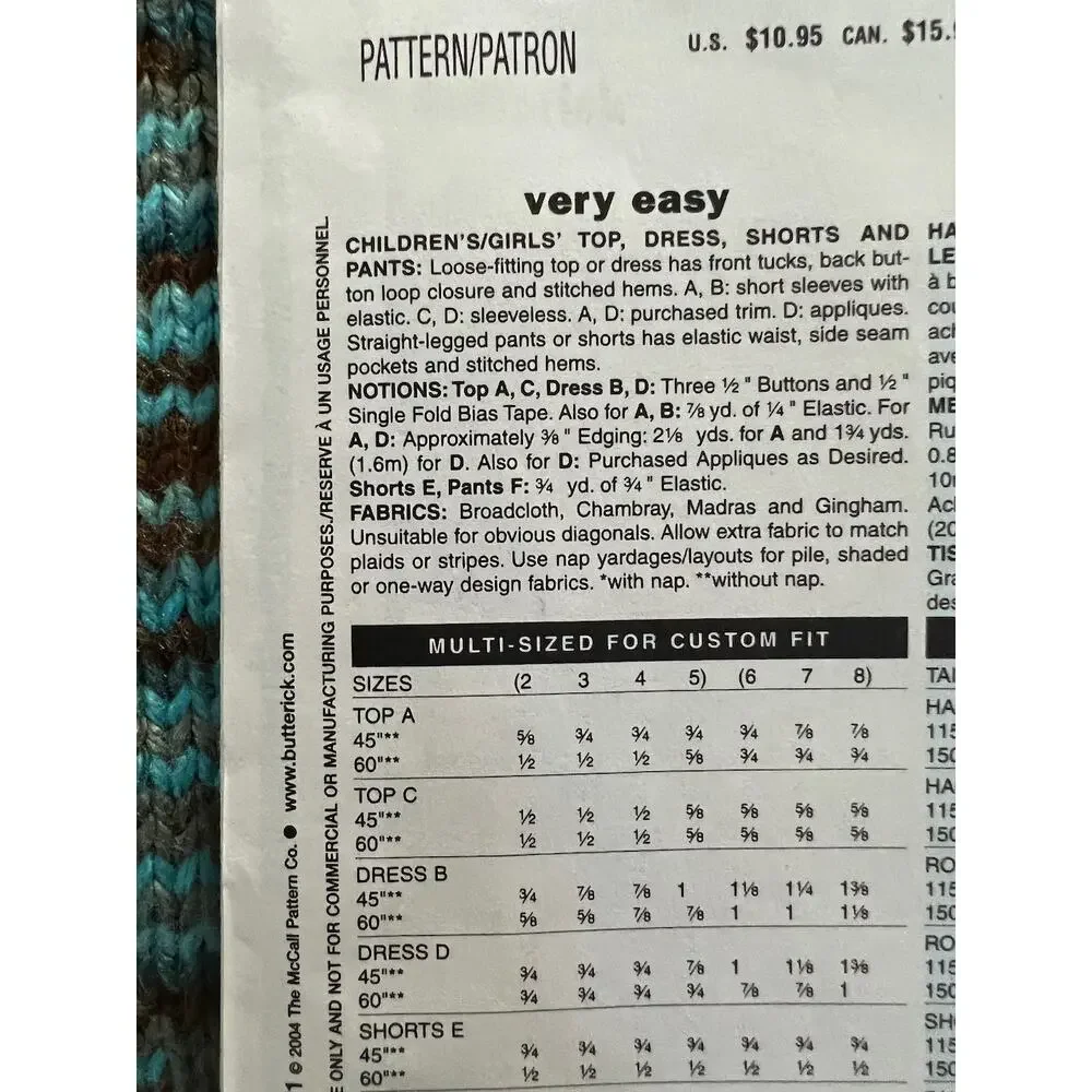 Butterick 4176 pattern toddlers top dress shorts pants sz 2 3 4 5